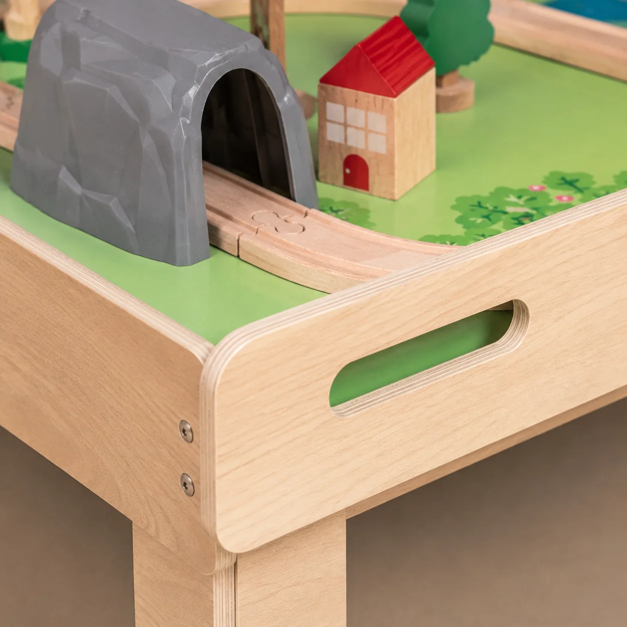 Wooden Train Table with Town Play Set - Image 2
