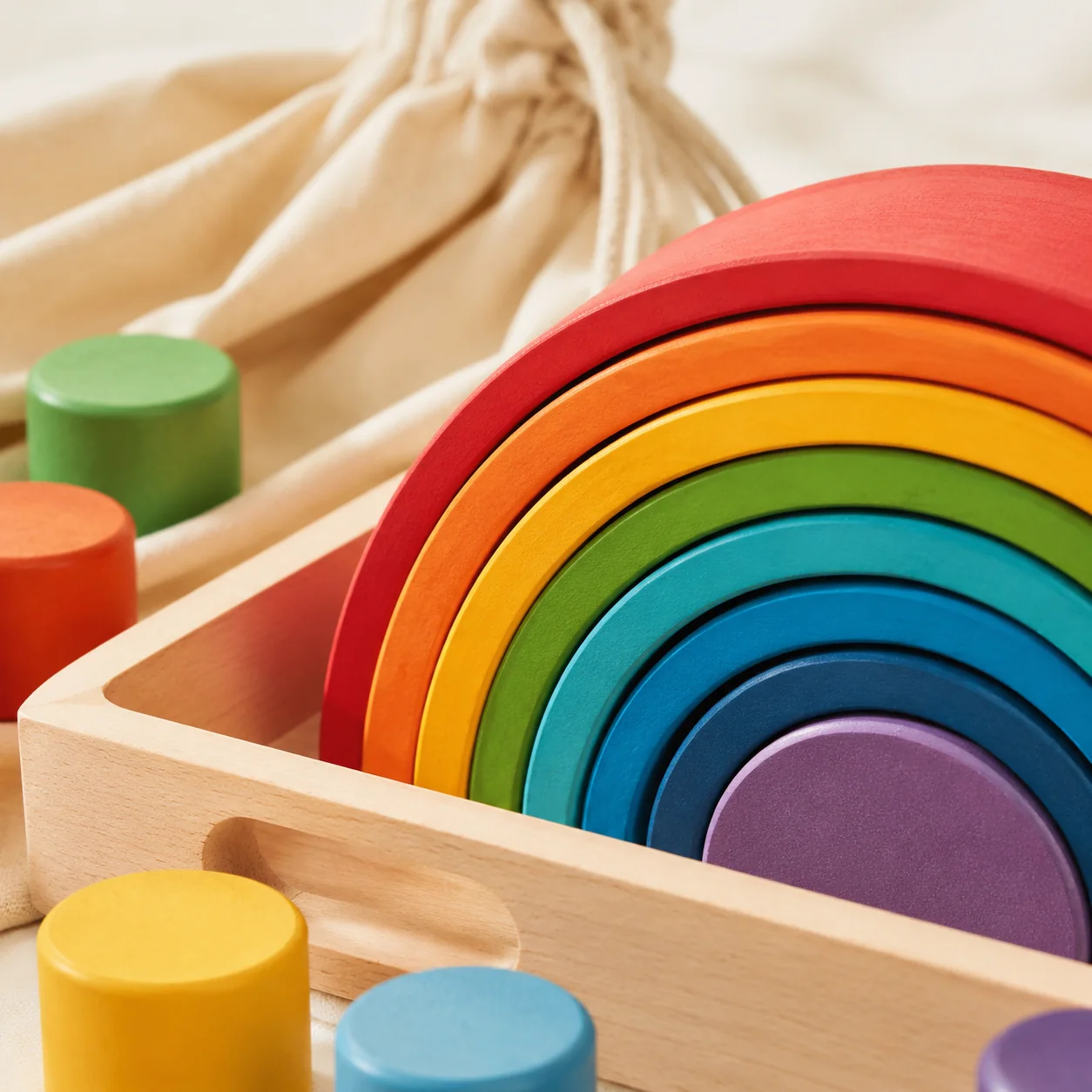 Wooden Rainbow Stacking and Sorting Play Set - Image 2