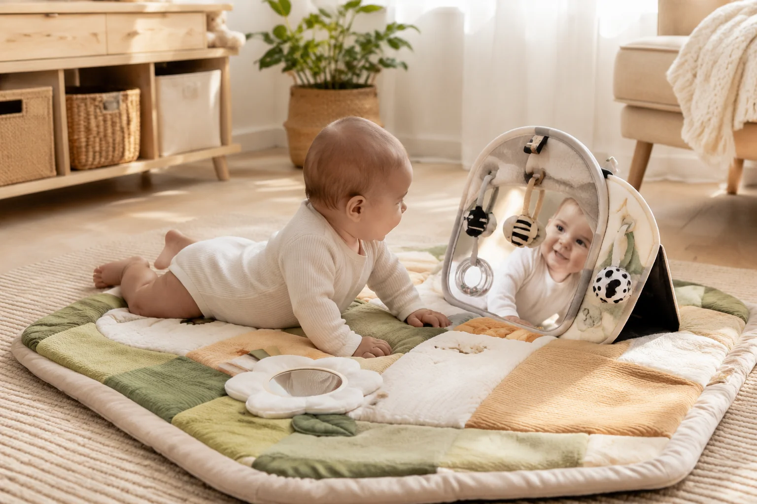 Baby Tummy Time Mirror and Sensory Play Mat - Image 3