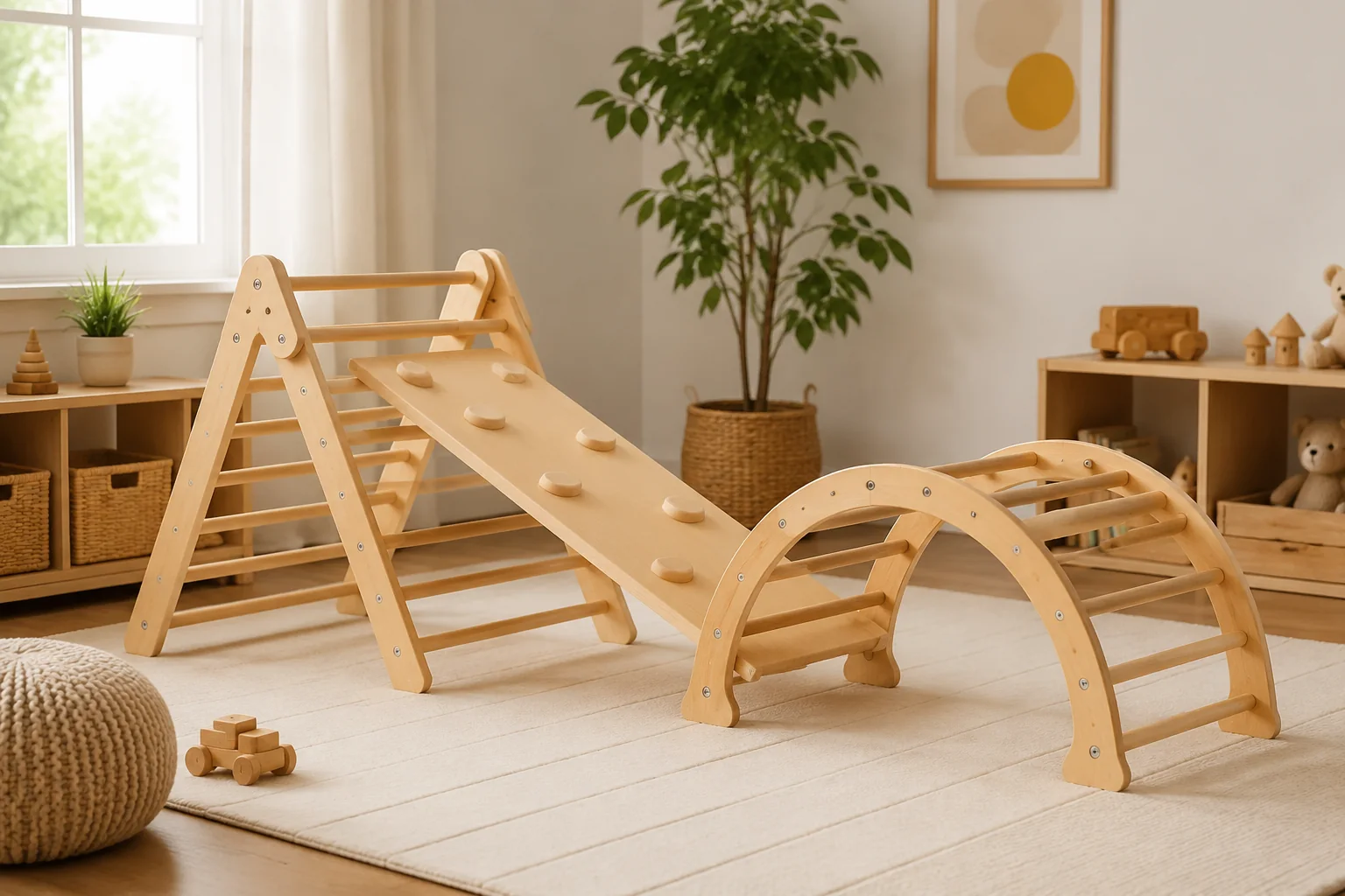 Toddler Pikler Triangle Climbing Set with Arch - Image 3