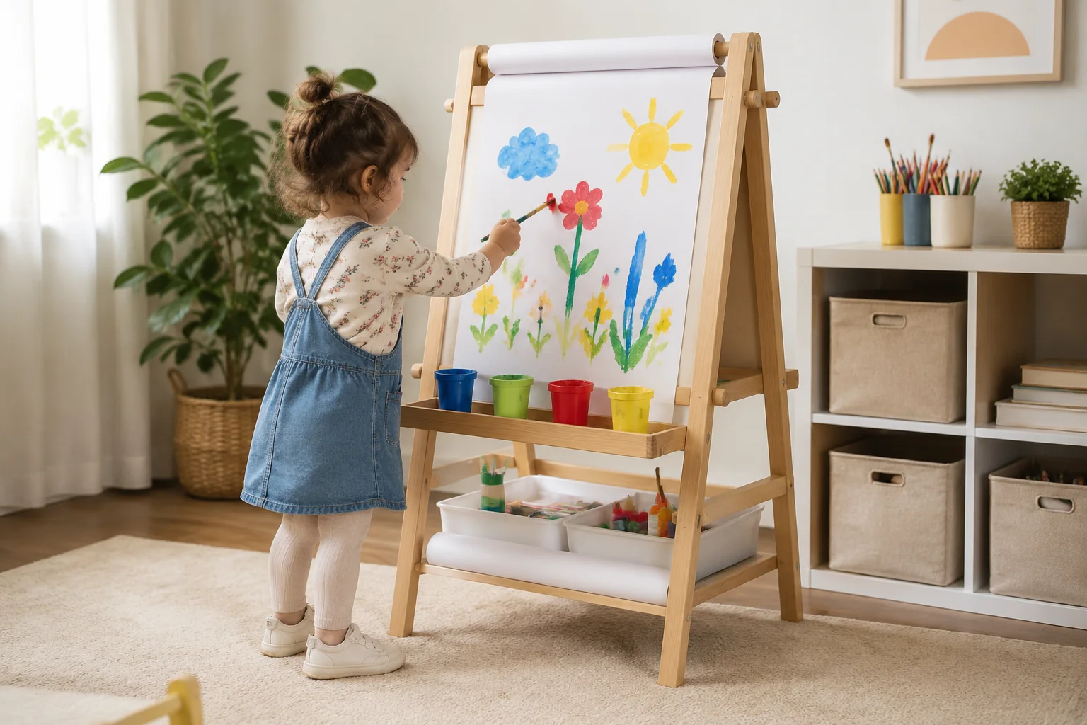 Toddler Art Easel with Paper Roll and Storage - Image 3