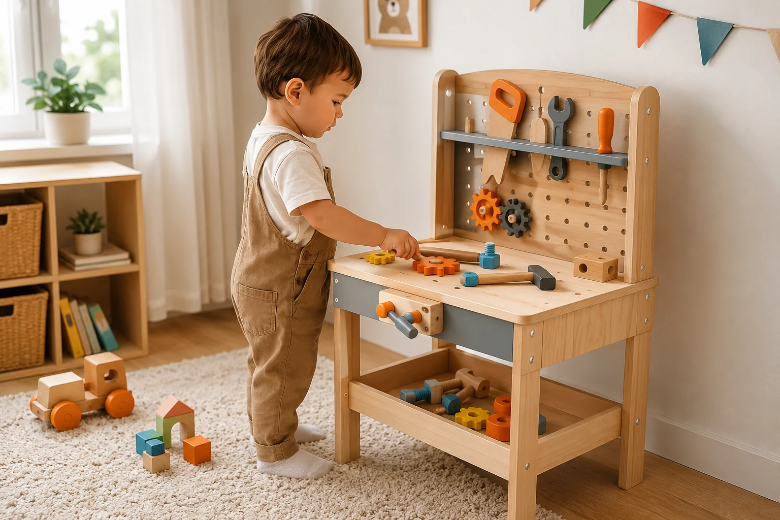 Wooden Toddler Workbench Tool Play Set - Image 3