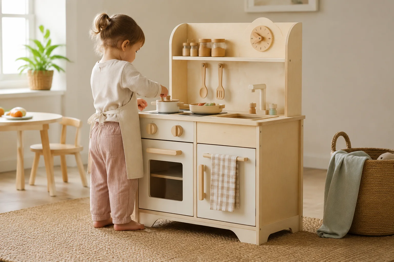Wooden Toddler Play Kitchen with Accessories - Image 3