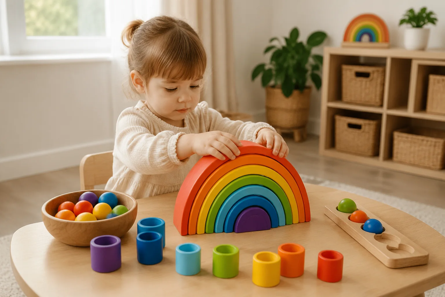 Wooden Rainbow Stacking and Sorting Play Set - Image 3