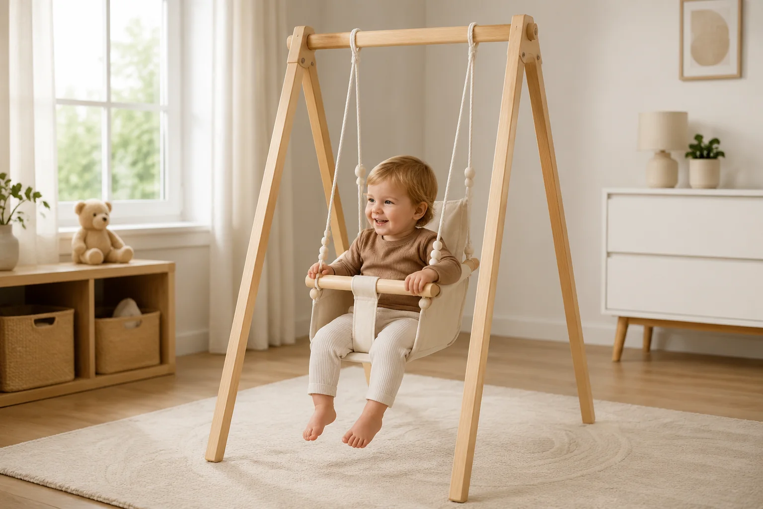 Toddler Indoor Swing with Wooden Frame - Image 3