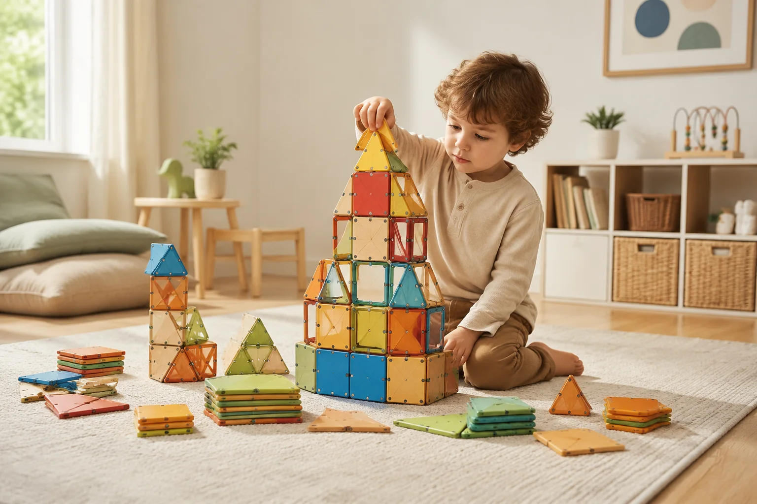 Magnetic Wooden Building Tiles 100 Piece Set - Image 3