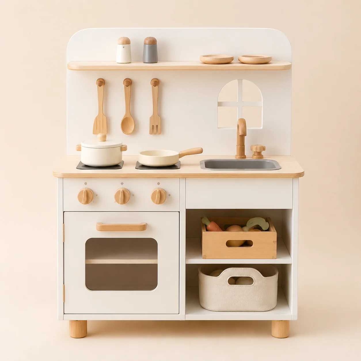 Wooden Toddler Play Kitchen with Accessories