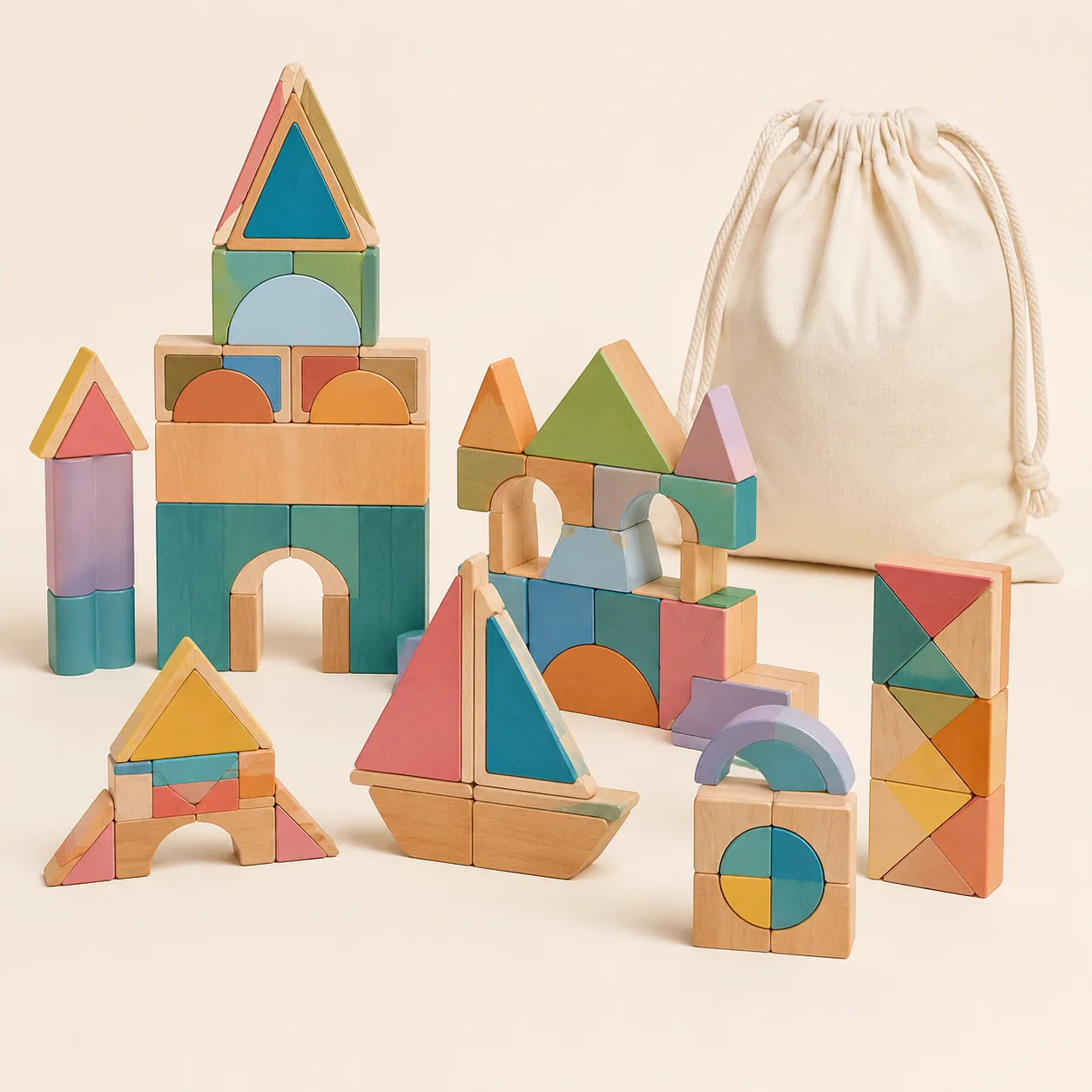 Magnetic Wooden Building Tiles 100 Piece Set