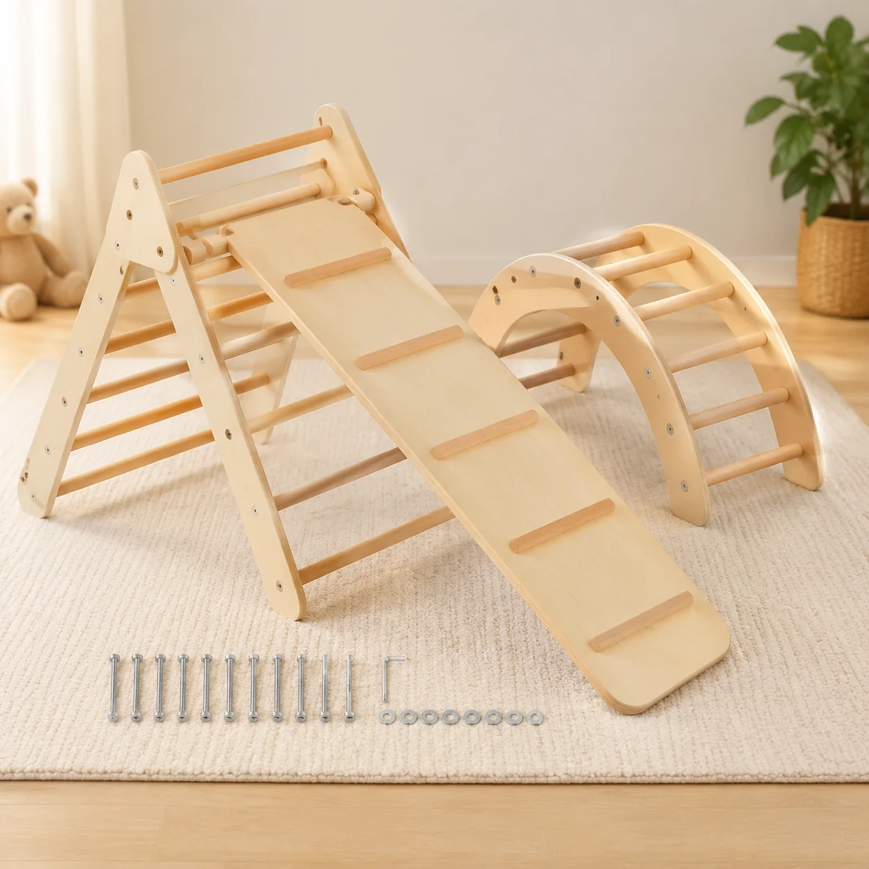 Toddler Pikler Triangle Climbing Set with Arch - Image 4