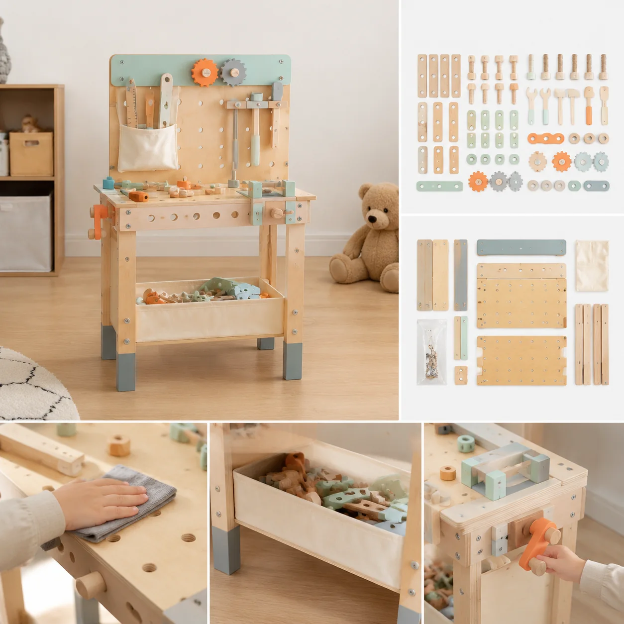 Wooden Toddler Workbench Tool Play Set - Image 4
