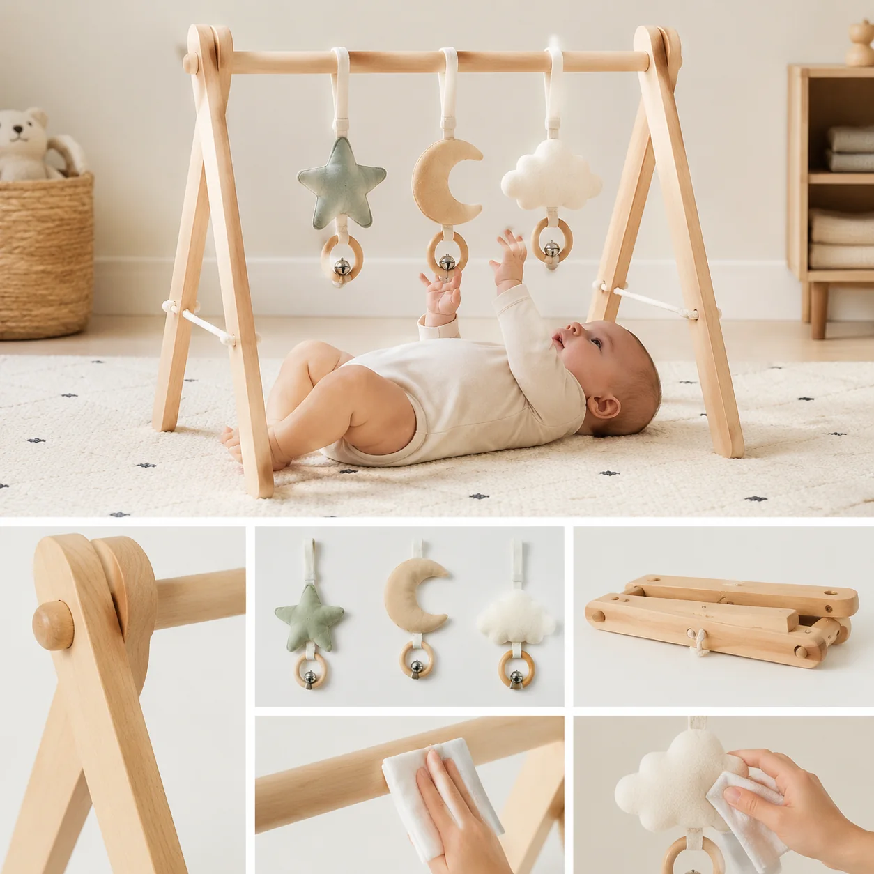 Wooden Baby Activity Gym with Sensory Toys - Image 4