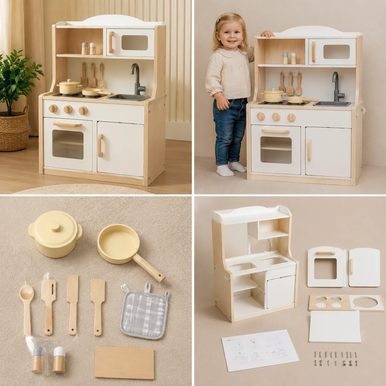 Wooden Toddler Play Kitchen with Accessories - Image 4