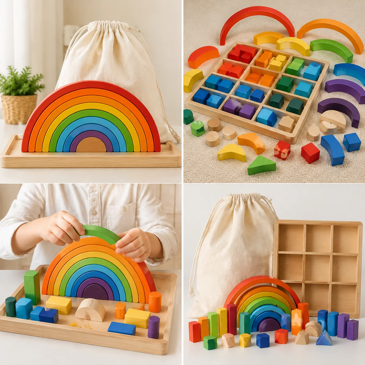 Wooden Rainbow Stacking and Sorting Play Set - Image 4
