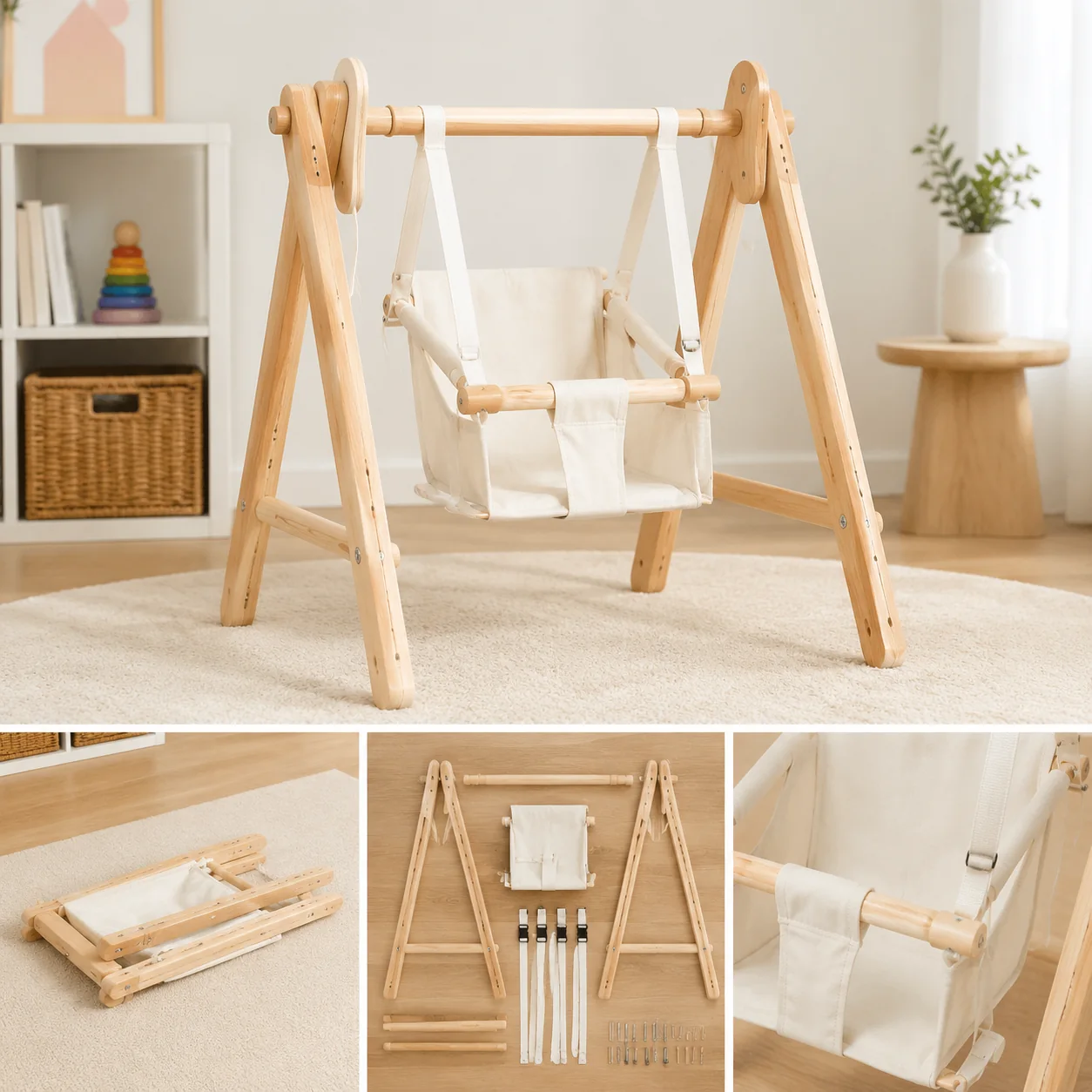 Toddler Indoor Swing with Wooden Frame - Image 4