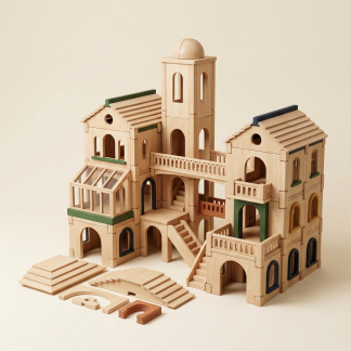 Premium Grand Discovery Manor Set with modular two-wing maple manor, observatory tower, bridge balcony, greenhouse bay, removable roof panels, and large building components.