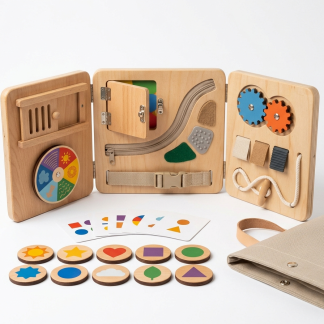 Premium Tactile Trail Activity Set with three-panel activity board, matching tokens, task cards, and fabric carry sleeve.